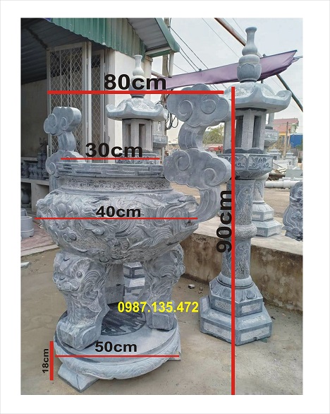Lư hương đá tròn đường kính miệng 30